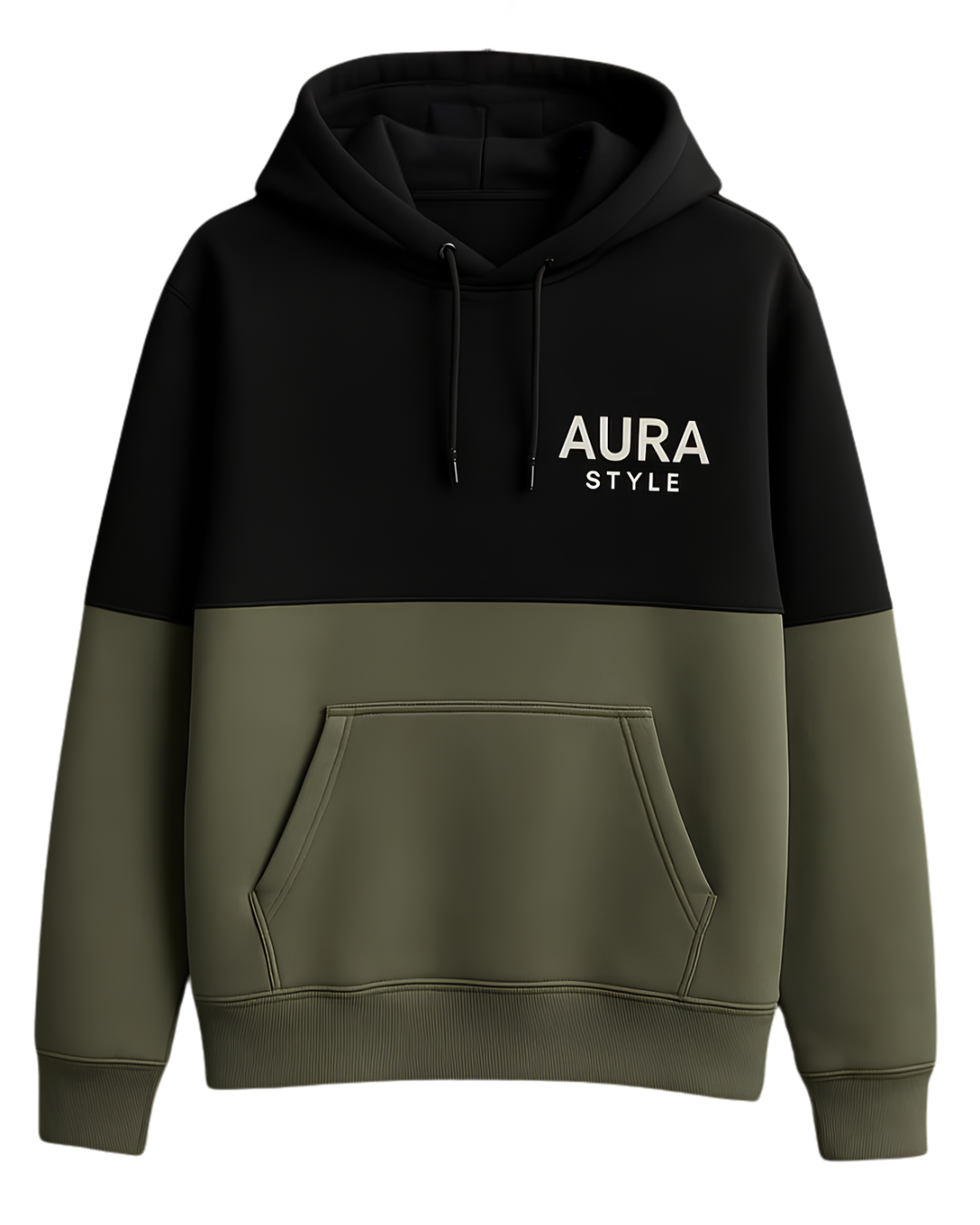 AURA STYLE  BLACK & OLIVE FLEECE HOODIE