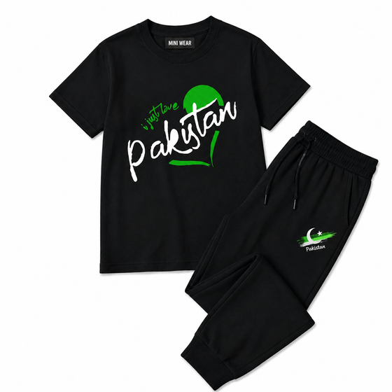 I LOVE PAKISTAN WITH AZADI T-SHIRT & TROUSER SET