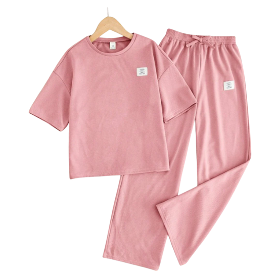GIRLS PINK COTTON LOUNGE SET