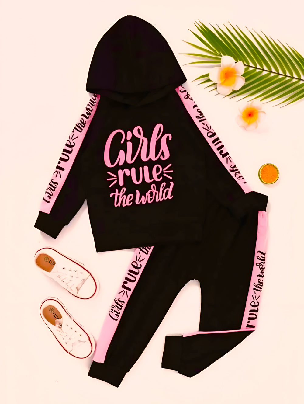 GIRL'S RULE THE WORLD FLEECE HOODIE TRACKSUIT