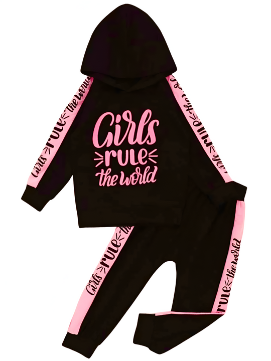 GIRL'S RULE THE WORLD FLEECE HOODIE TRACKSUIT