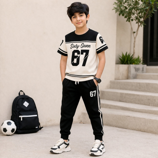 Young boy wearing premium cotton dress from online kids clothing brand Mini Wear 