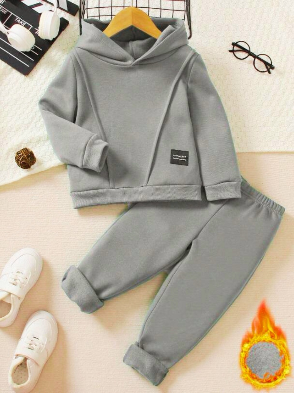 GREY PIPING FLEECE HOODIE TRACKSUIT