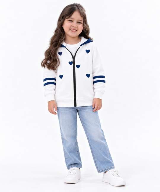 NAVY HEARTS UNISEX ZIPPER HOODIE