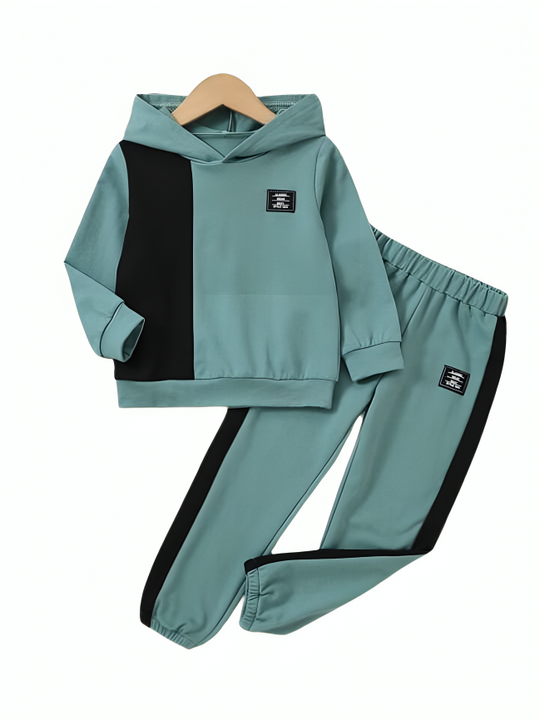 URBAN PANEL FLEECE HOODIE TRACKSUIT – TEAL & BLACK
