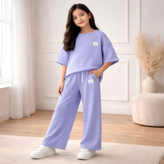 LAVENDER WAFFLE CO-ORD LOUNGE TROUSER SET