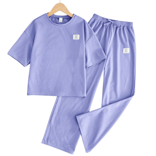 LAVENDER WAFFLE CO-ORD LOUNGE TROUSER SET