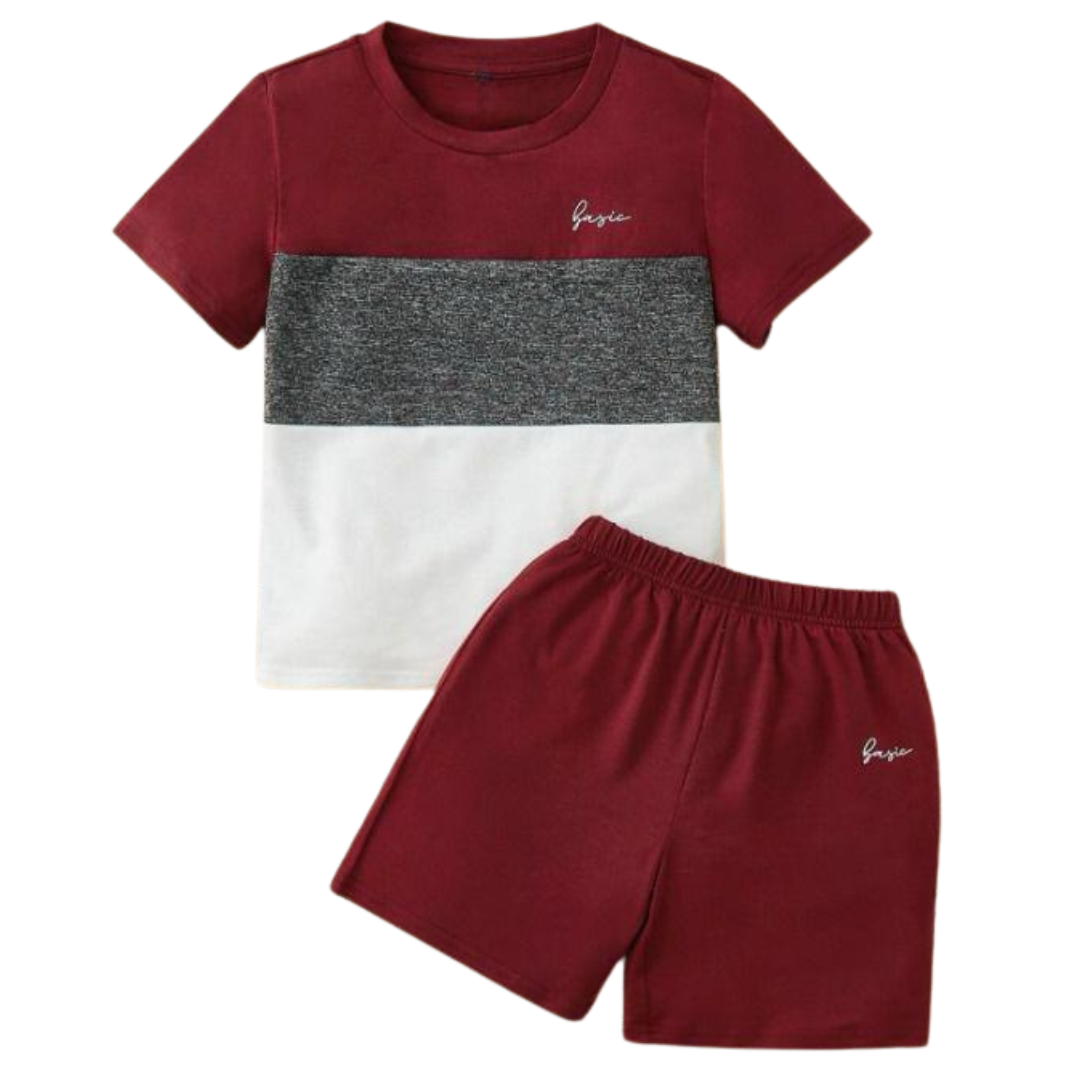 MAROON PANEL SHORT SET