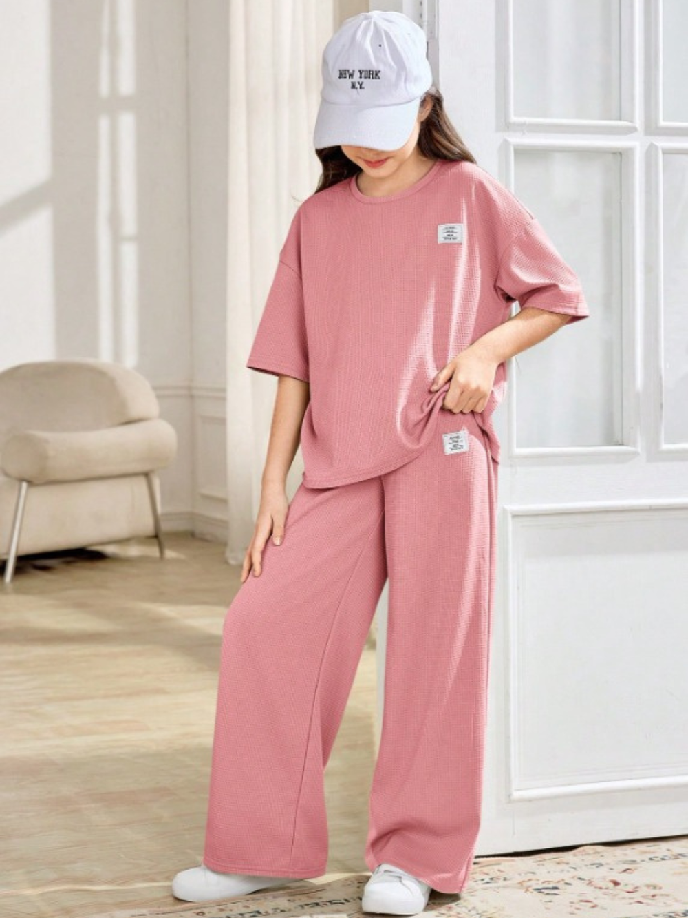 GIRLS PINK COTTON LOUNGE SET