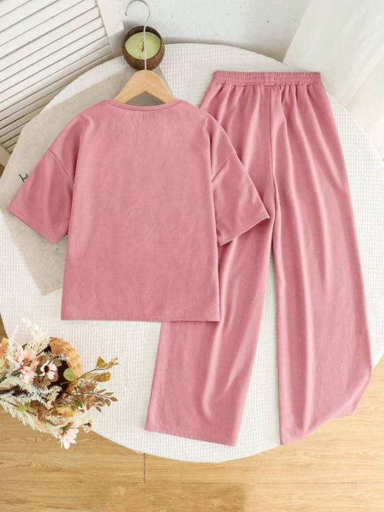 GIRLS PINK COTTON LOUNGE SET