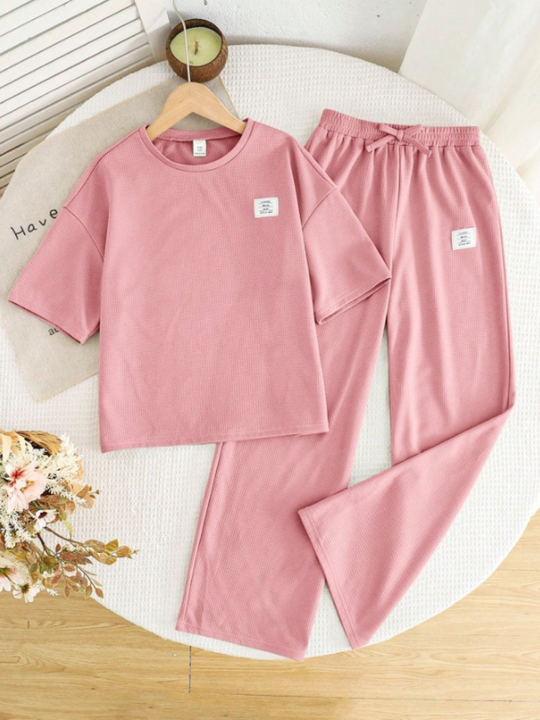 GIRLS PINK COTTON LOUNGE SET