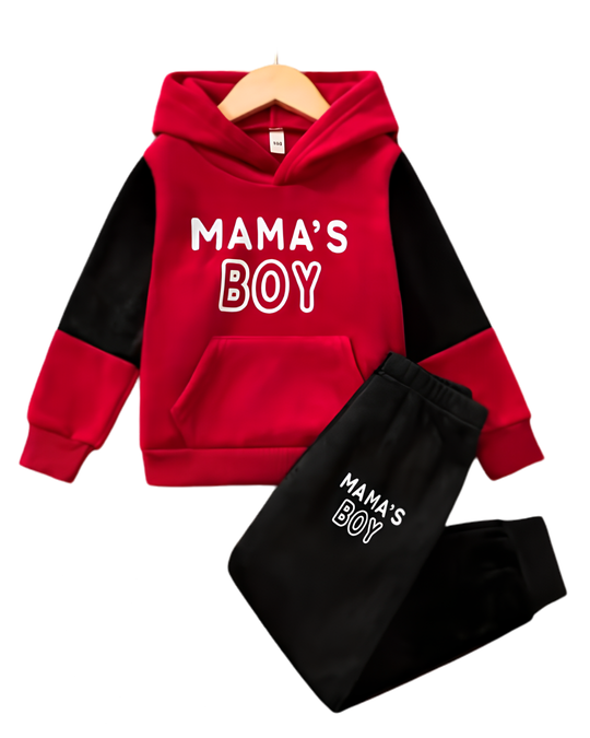 Mama's Boy red and black fleece hoodie tracksuit for boys