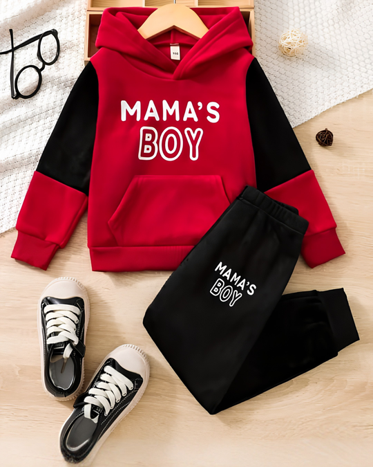 MAMA'S BOY red and black fleece hoodie tracksuit for boys