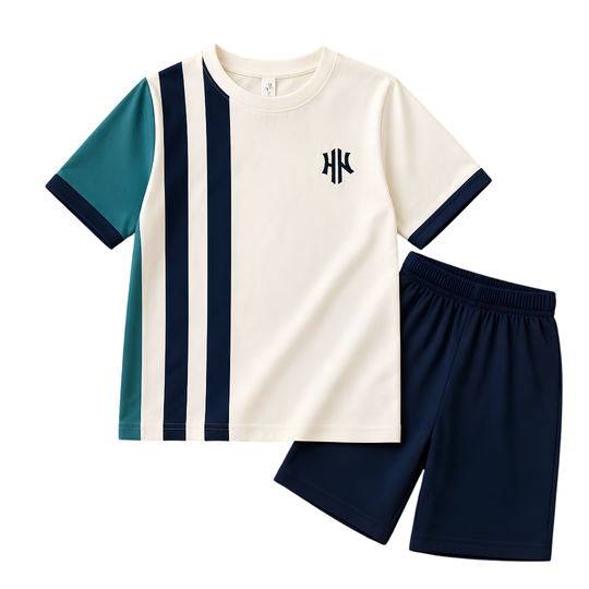 NAVY STRIPE LUXURY SHORT SET