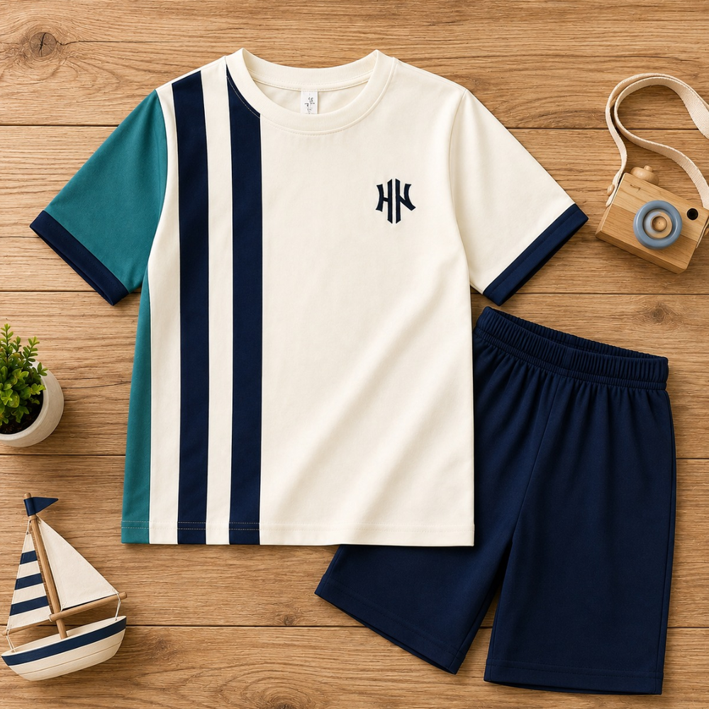 NAVY STRIPE LUXURY SHORT SET