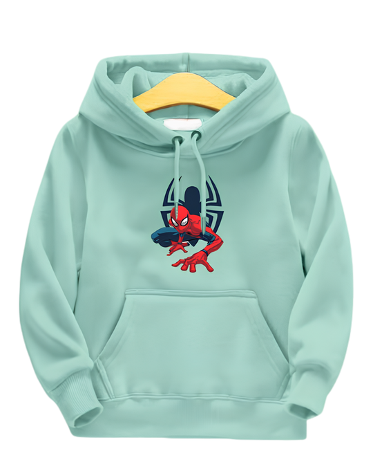 Spider-Man kids mint green fleece winter hoodie for boys and girls